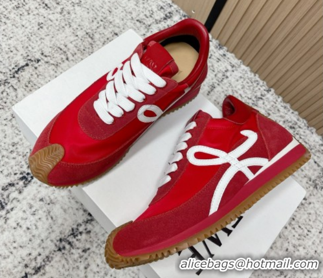 Pretty Style Loewe Flow Runner Sneakers in Nylon and Suede Red 0226032