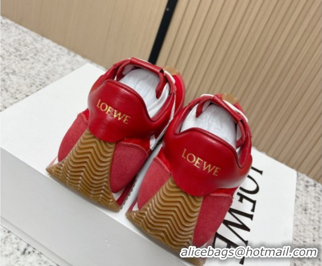 Pretty Style Loewe Flow Runner Sneakers in Nylon and Suede Red 0226032