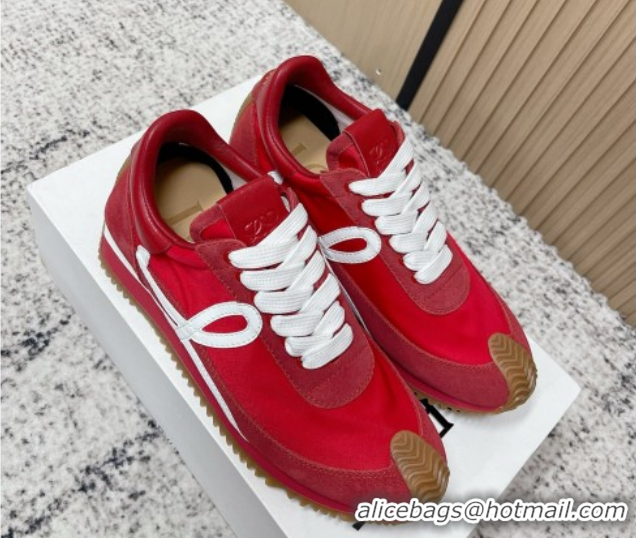 Pretty Style Loewe Flow Runner Sneakers in Nylon and Suede Red 0226032