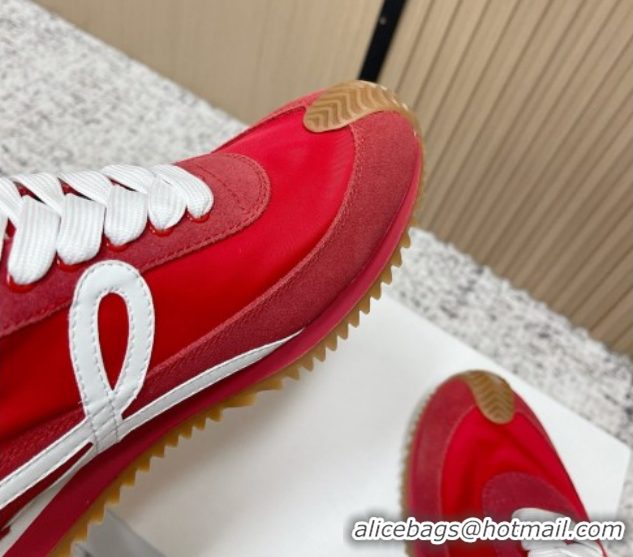 Pretty Style Loewe Flow Runner Sneakers in Nylon and Suede Red 0226032