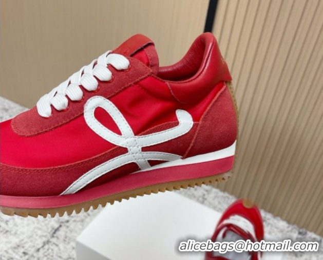 Pretty Style Loewe Flow Runner Sneakers in Nylon and Suede Red 0226032