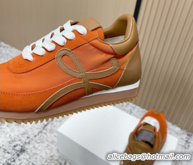 Good Quality Loewe Flow Runner Sneakers in Nylon and Suede Orange/Brown 0226033