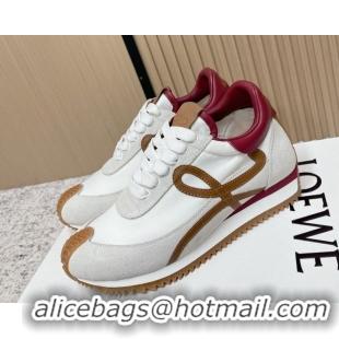Shop Duplicate Loewe Flow Runner Sneakers in Nylon and Suede White 0226035