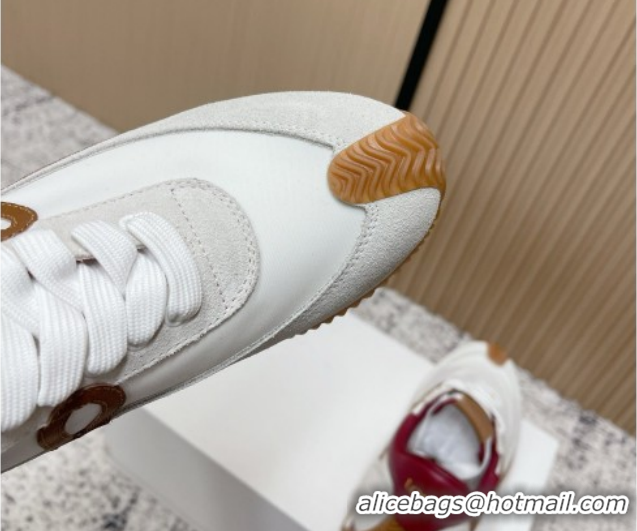 Shop Duplicate Loewe Flow Runner Sneakers in Nylon and Suede White 0226035
