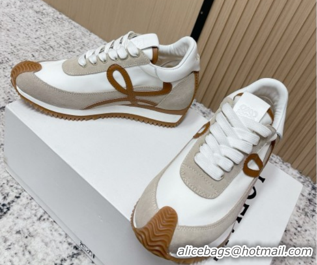 Popular Style Loewe Flow Runner Sneakers in Nylon and Suede White/Grey 0226036