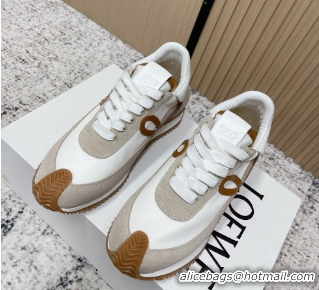 Popular Style Loewe Flow Runner Sneakers in Nylon and Suede White/Grey 0226036