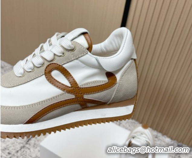 Popular Style Loewe Flow Runner Sneakers in Nylon and Suede White/Grey 0226036