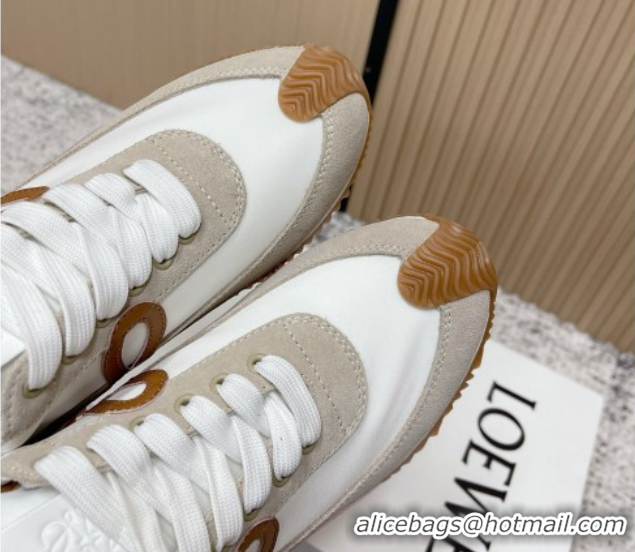 Popular Style Loewe Flow Runner Sneakers in Nylon and Suede White/Grey 0226036