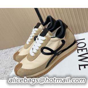 Luxury Cheap Loewe Flow Runner Sneakers in Nylon and Suede Beige 0226039