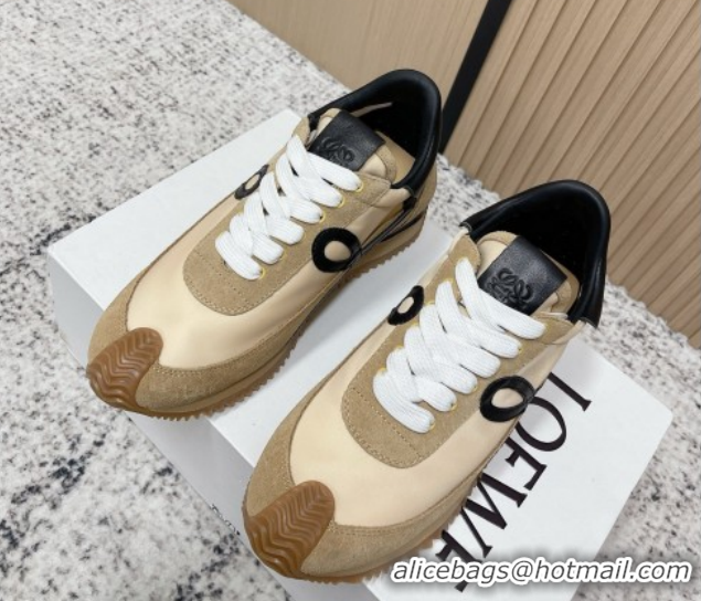 Luxury Cheap Loewe Flow Runner Sneakers in Nylon and Suede Beige 0226039