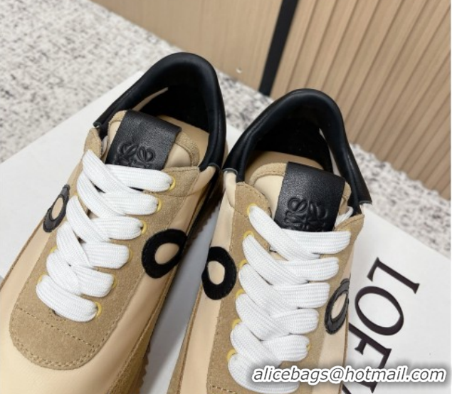 Luxury Cheap Loewe Flow Runner Sneakers in Nylon and Suede Beige 0226039