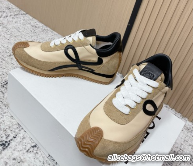 Luxury Cheap Loewe Flow Runner Sneakers in Nylon and Suede Beige 0226039