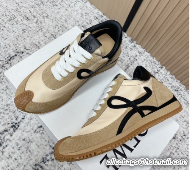 Luxury Cheap Loewe Flow Runner Sneakers in Nylon and Suede Beige 0226039