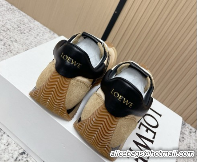 Luxury Cheap Loewe Flow Runner Sneakers in Nylon and Suede Beige 0226039