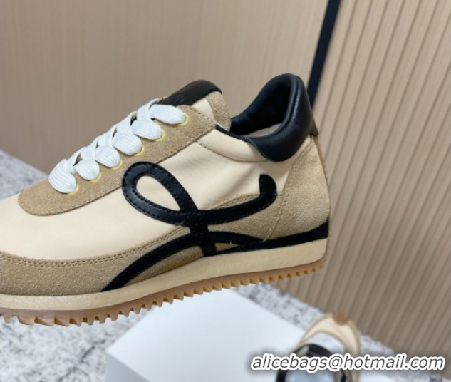 Luxury Cheap Loewe Flow Runner Sneakers in Nylon and Suede Beige 0226039