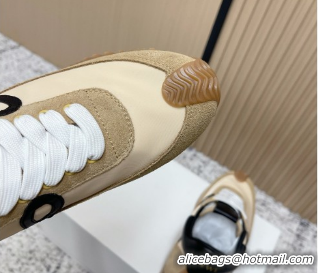 Luxury Cheap Loewe Flow Runner Sneakers in Nylon and Suede Beige 0226039