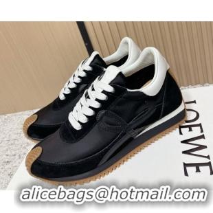 Sophisticated Loewe Flow Runner Sneakers in Nylon and Suede Black 0226041