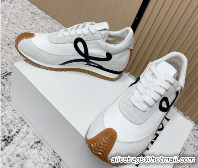 Sumptuous Loewe Flow Runner Sneakers in Nylon and Suede White 0226042