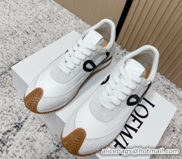 Sumptuous Loewe Flow Runner Sneakers in Nylon and Suede White 0226042