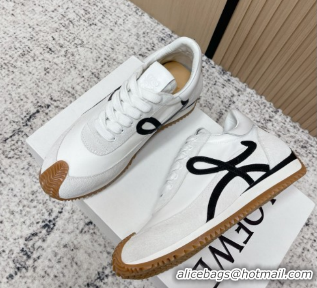 Sumptuous Loewe Flow Runner Sneakers in Nylon and Suede White 0226042