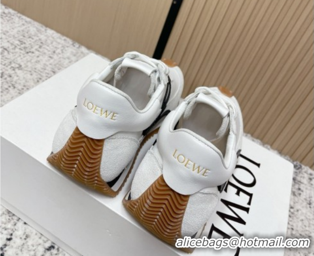 Sumptuous Loewe Flow Runner Sneakers in Nylon and Suede White 0226042
