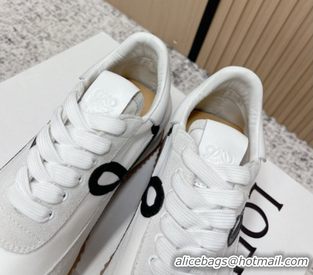 Sumptuous Loewe Flow Runner Sneakers in Nylon and Suede White 0226042