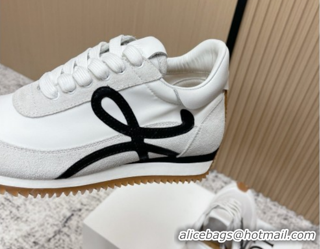 Sumptuous Loewe Flow Runner Sneakers in Nylon and Suede White 0226042