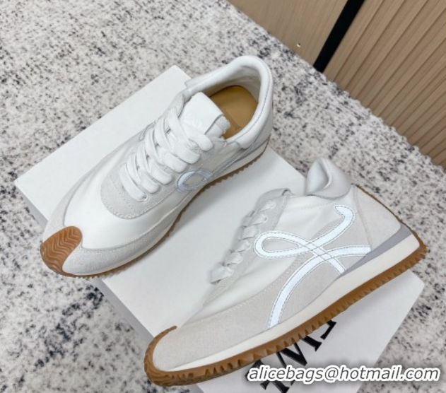 Good Quality Loewe Flow Runner Sneakers in Nylon and Suede White/Grey 0226044