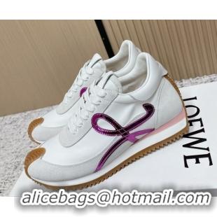 Perfect Loewe Flow Runner Sneakers in Nylon and Suede White/Purple 0226045