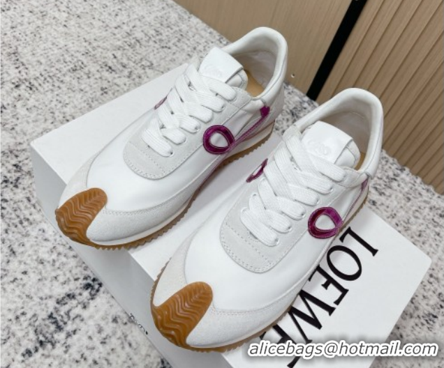 Perfect Loewe Flow Runner Sneakers in Nylon and Suede White/Purple 0226045