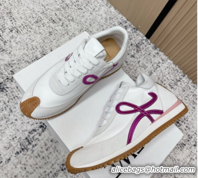 Perfect Loewe Flow Runner Sneakers in Nylon and Suede White/Purple 0226045