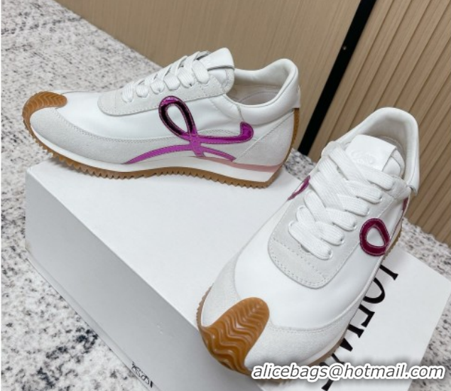 Perfect Loewe Flow Runner Sneakers in Nylon and Suede White/Purple 0226045