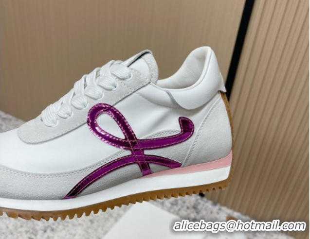 Perfect Loewe Flow Runner Sneakers in Nylon and Suede White/Purple 0226045