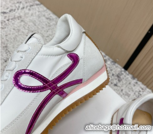 Perfect Loewe Flow Runner Sneakers in Nylon and Suede White/Purple 0226045