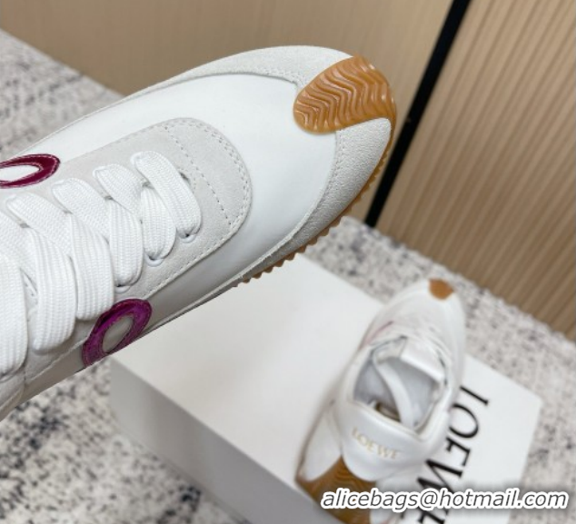 Perfect Loewe Flow Runner Sneakers in Nylon and Suede White/Purple 0226045