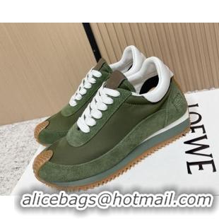 Purchase Loewe Flow Runner Sneakers in Nylon and Suede Green 0226047