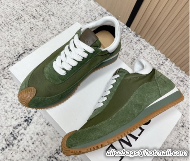 Purchase Loewe Flow Runner Sneakers in Nylon and Suede Green 0226047