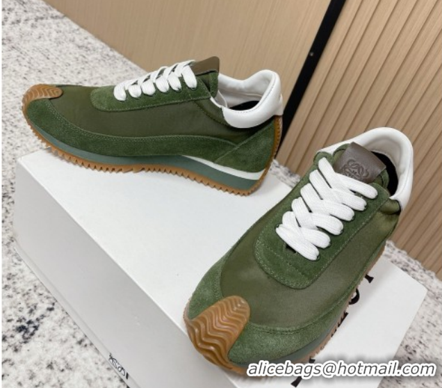 Purchase Loewe Flow Runner Sneakers in Nylon and Suede Green 0226047