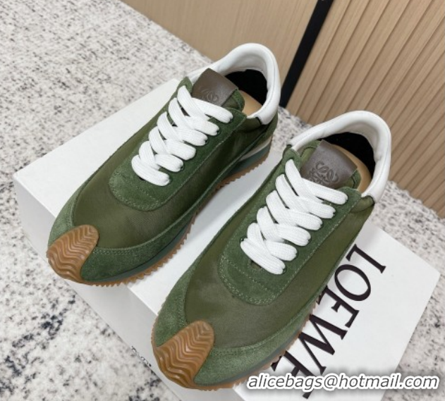 Purchase Loewe Flow Runner Sneakers in Nylon and Suede Green 0226047