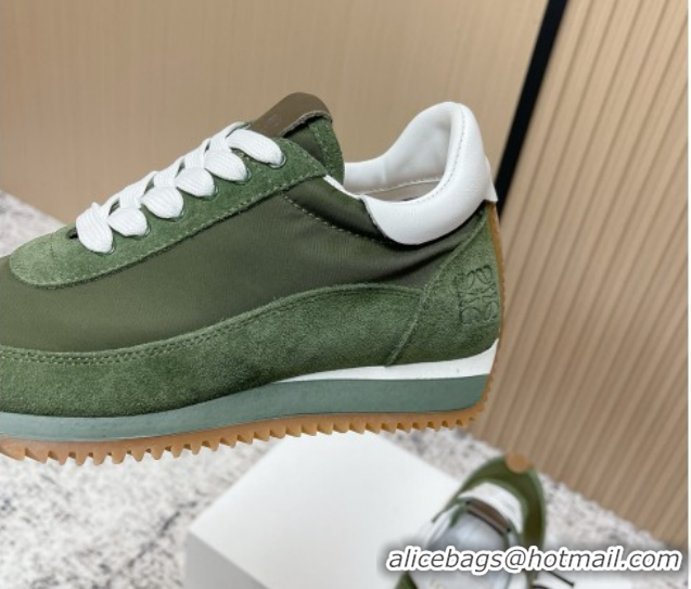 Purchase Loewe Flow Runner Sneakers in Nylon and Suede Green 0226047