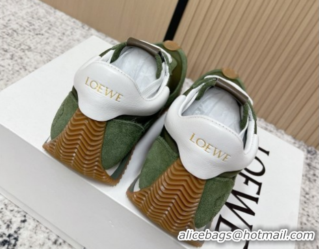 Purchase Loewe Flow Runner Sneakers in Nylon and Suede Green 0226047