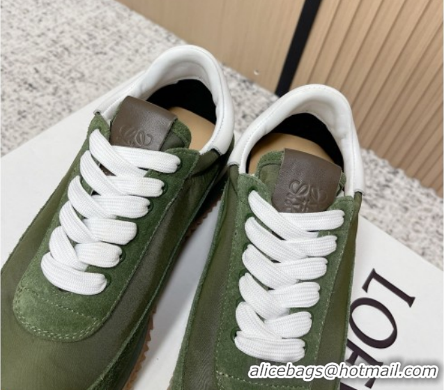 Purchase Loewe Flow Runner Sneakers in Nylon and Suede Green 0226047