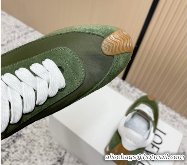 Purchase Loewe Flow Runner Sneakers in Nylon and Suede Green 0226047