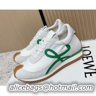 Grade Quality Loewe Flow Runner Sneakers in Nylon and Suede White/Green 0226048