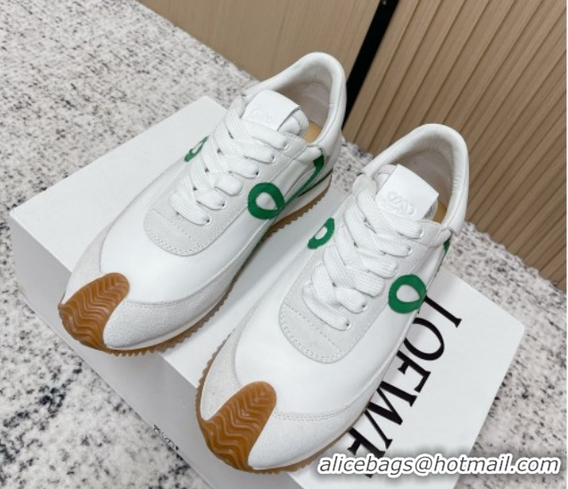 Grade Quality Loewe Flow Runner Sneakers in Nylon and Suede White/Green 0226048