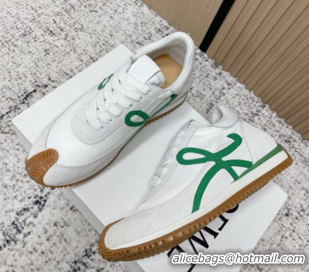 Grade Quality Loewe Flow Runner Sneakers in Nylon and Suede White/Green 0226048