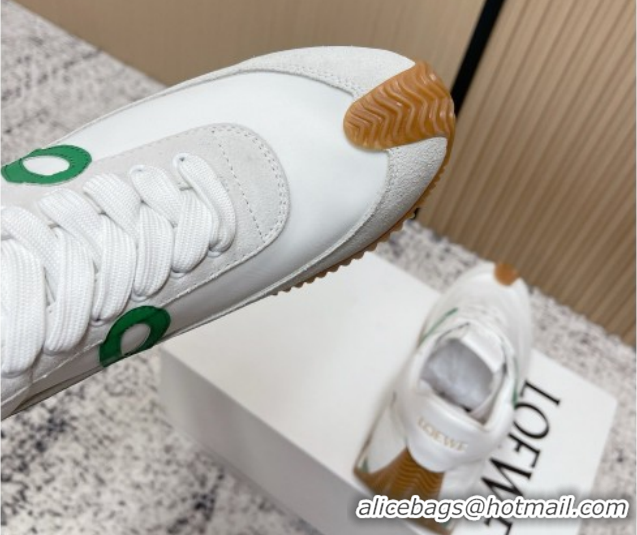 Grade Quality Loewe Flow Runner Sneakers in Nylon and Suede White/Green 0226048