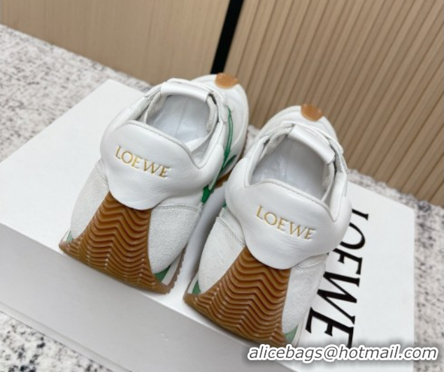 Grade Quality Loewe Flow Runner Sneakers in Nylon and Suede White/Green 0226048