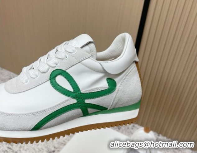 Grade Quality Loewe Flow Runner Sneakers in Nylon and Suede White/Green 0226048