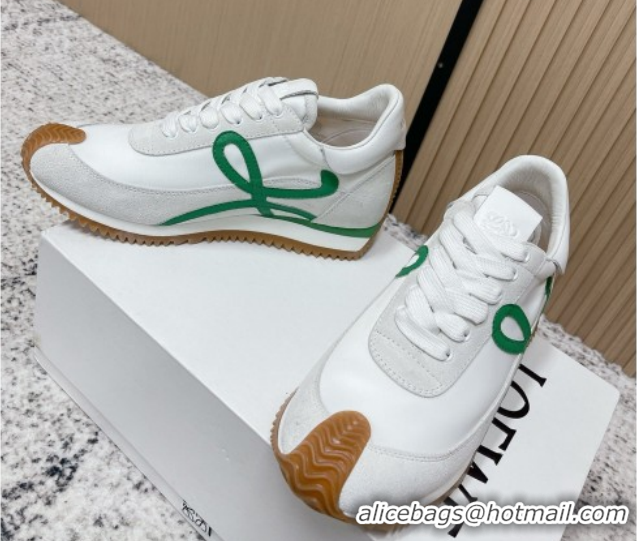 Grade Quality Loewe Flow Runner Sneakers in Nylon and Suede White/Green 0226048